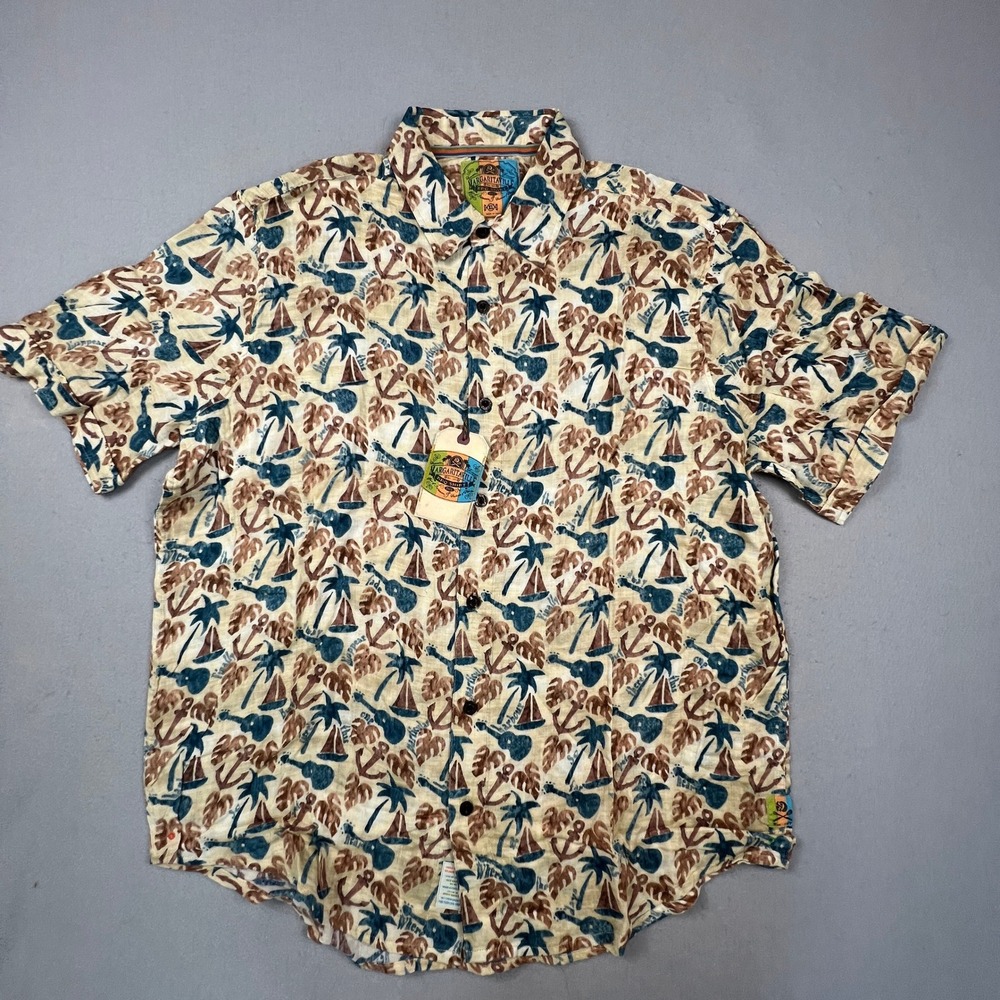 Margaritaville Shirt Mens XL Jimmy Buffet Tropical Guitar Anchor Hawaiian Cotton